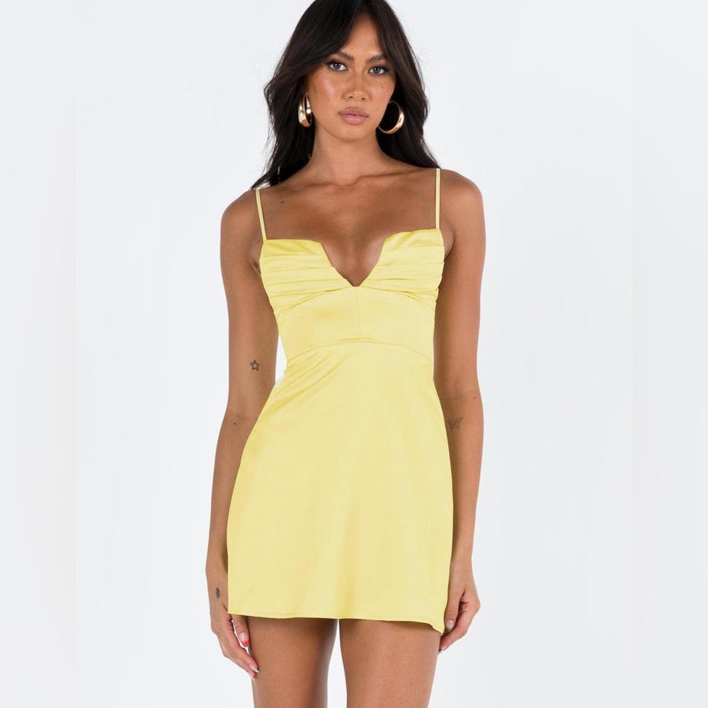 Princess Polly Yellow Mini Dress with Spaghetti Straps - Picture 2 of 6
